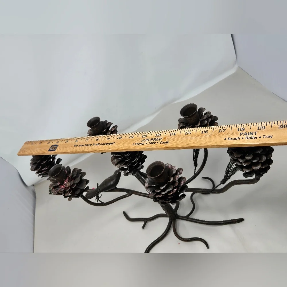 Vintage Metal Candleabra Pinecone Metal Pine Needles Bird Holiday Table Decor